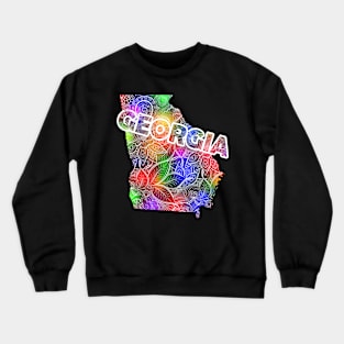 Colorful mandala art map of Georgia with text in multicolor pattern Crewneck Sweatshirt